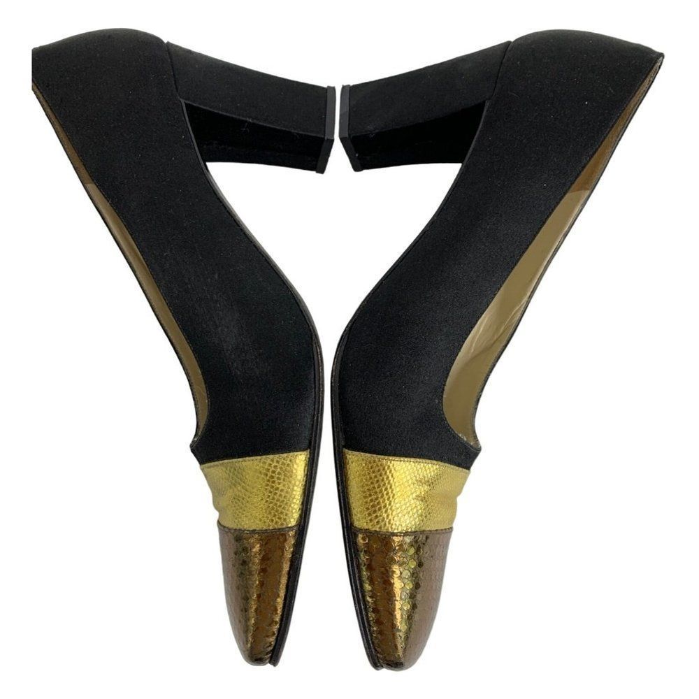 Givenchy 7.5 B Italy Vintage Square Toe Block Heel Shoes Pumps Metallic 6217